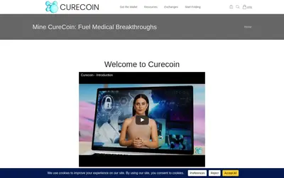 Website screenshot of Curecoin (2026-04-25)