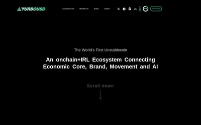Website screenshot of TurboUSD Unstablecoin (2026-04-26)
