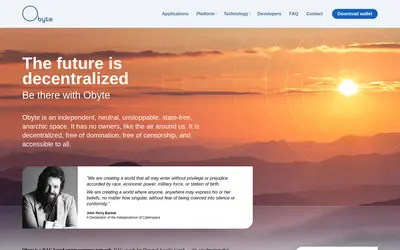 Website screenshot of Obyte (2026-05-20)