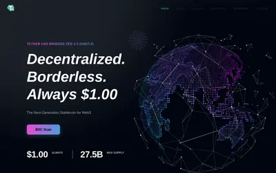 Website screenshot of Tether USD Bridged ZED 2.0 (2026-05-21)