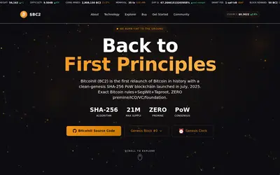 Website screenshot of Bitcoin II (2026-05-22)