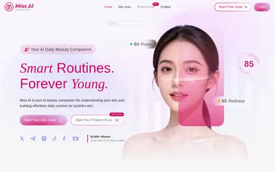 Website screenshot of Miss AI (2026-05-21)