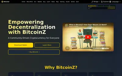 Website screenshot of BitcoinZ (2026-04-25)