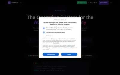 Website screenshot of TokenOS AI (2026-05-22)