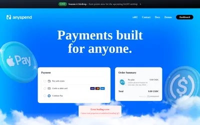 Website screenshot of Anyspend (2026-05-22)