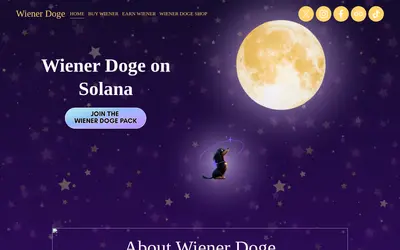 Website screenshot of Wiener Doge on Solana (2026-04-24)