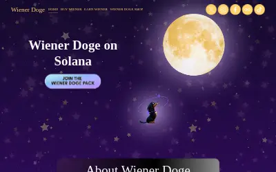 Website screenshot of Wiener Doge on Solana (2026-06-03)