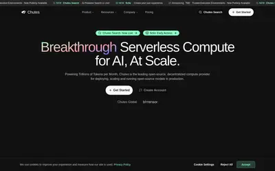 Website screenshot of Chutes (2026-04-25)