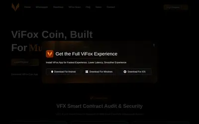 Website screenshot of ViFoxCoin (2026-04-26)