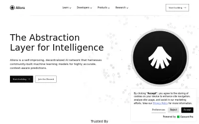 Website screenshot of Allora (2026-05-28)