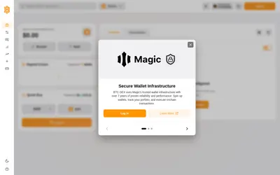 Website screenshot of BTC DEX (2026-04-26)
