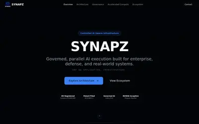 Website screenshot of SYNAPZ (2026-05-21)