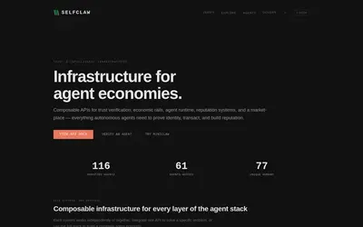 Website screenshot of SelfClaw (2026-05-21)