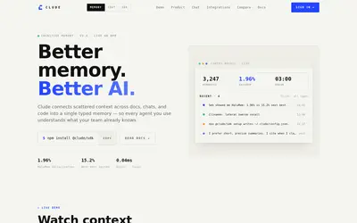 Website screenshot of CLUDE (2026-05-22)