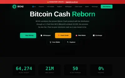 Website screenshot of Bitcoin Cash II (2026-05-20)