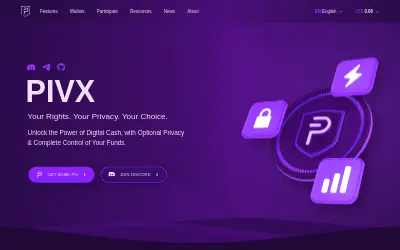 Website screenshot of PIVX (2026-05-23)