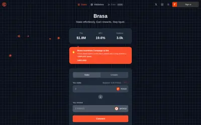 Website screenshot of Brasa Staked FOGO (2026-04-25)