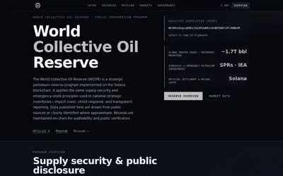 Website screenshot of World Collective Oil Reserve (2026-04-25)