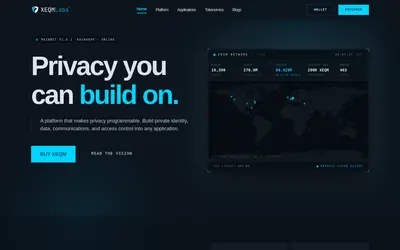 Website screenshot of XEQM Labs (2026-05-18)