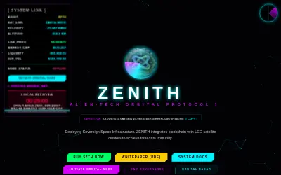 Website screenshot of Zenith Protocol (2026-05-24)