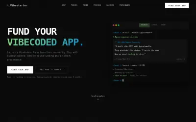 Website screenshot of Vibestarter (2026-06-22)