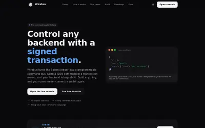 Website screenshot of Wirebus (2026-06-26)