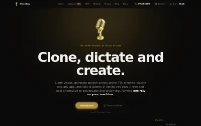 Website screenshot of Voicebox (2026-07-06)