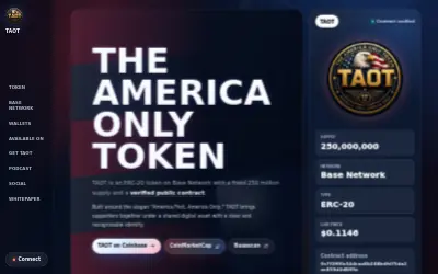 Website screenshot of The America Only Token (2026-07-13)