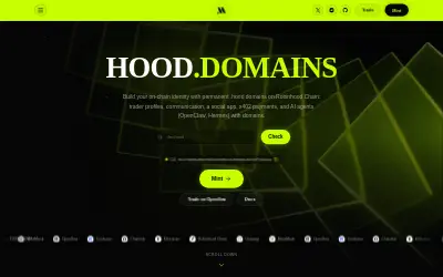 Website screenshot of HoodDomains (2026-07-13)
