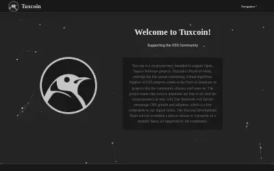 Website screenshot of Tuxcoin (2026-05-29)