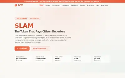 Website screenshot of SLAM Token (2026-07-20)