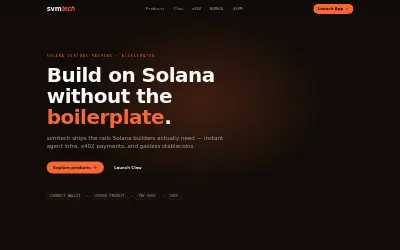 Website screenshot of SVM Claw (2026-07-20)