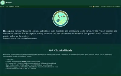 Website screenshot of Riecoin (2026-05-21)