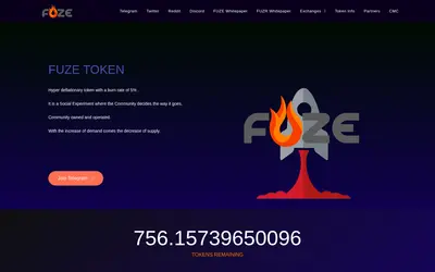Website screenshot of FUZE Token (2026-04-25)