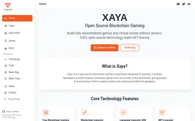 Website screenshot of XAYA (2026-05-23)
