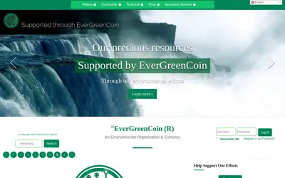 Website screenshot of EverGreenCoin (2026-04-26)