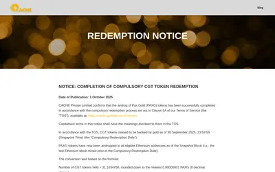 Website screenshot of CACHE Gold (2026-05-21)