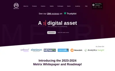 Website screenshot of Metrix Coin (2026-04-26)