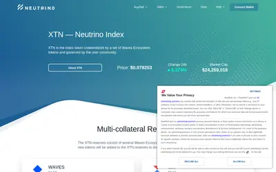 Website screenshot of Neutrino USD (2026-05-21)