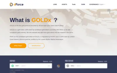 Website screenshot of dForce GOLDx (2026-04-25)