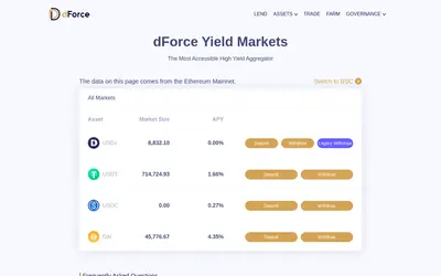 Website screenshot of dForce USDC (2026-05-22)