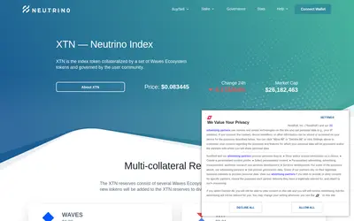 Website screenshot of Neutrino System Base Token (2026-04-25)