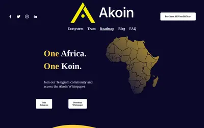 Website screenshot of Akoin (2026-04-25)