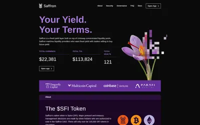 Website screenshot of saffron.finance (2026-04-26)
