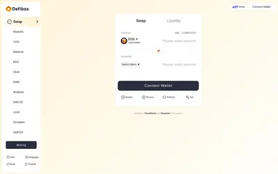 Website screenshot of DefiBox (2026-05-19)