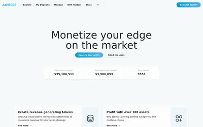 Website screenshot of dHEDGE DAO (2026-04-24)