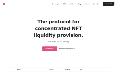 Website screenshot of NFTX (2026-05-23)