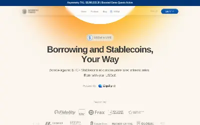 Website screenshot of Asymmetry USDaf (2026-05-23)